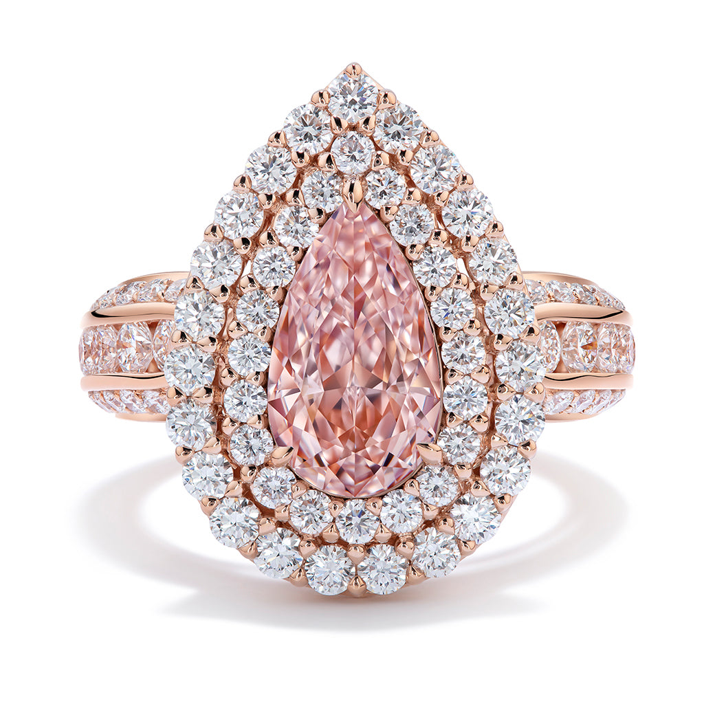 Internally Flawless Very Light Pink Diamond Ring with D Flawless Diamonds set in 18K Rose Gold