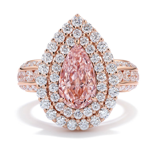 Internally Flawless Very Light Pink Diamond Ring with D Flawless Diamonds set in 18K Rose Gold