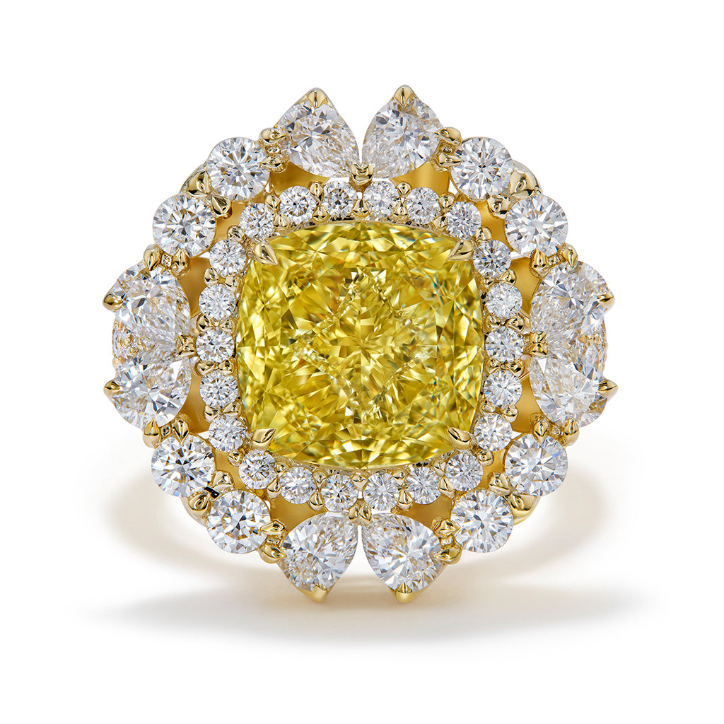 Fancy Yellow Canary Diamond Ring with D Flawless Diamonds set in 18K Yellow Gold