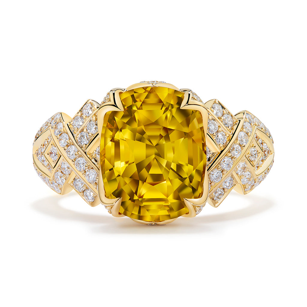 Canary Yellow Zircon Ring with D Flawless Diamonds set in 18K Yellow Gold