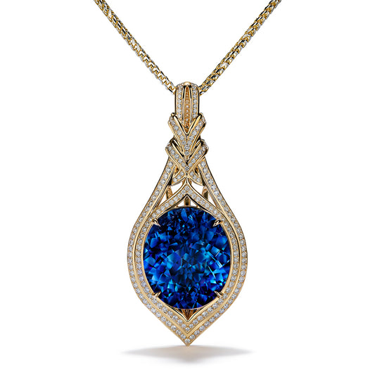 Indigo Paraiba Tourmaline Necklace with D Flawless Diamonds set in 18K Yellow Gold