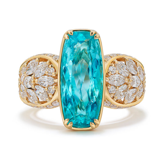 Neon Paraiba Tourmaline Ring with D Flawless Diamonds set in 18K Yellow Gold