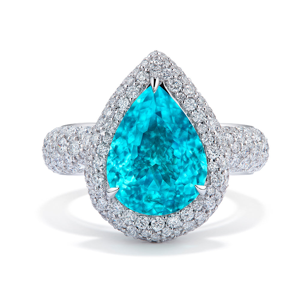 Neon Paraiba Tourmaline Ring with D Flawless Diamonds set in 18K White Gold