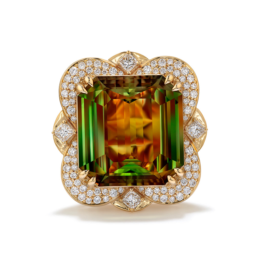 Zultanite Ring with D Flawless Diamonds set in 18K Yellow Gold