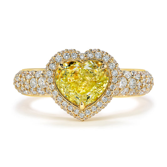 Fancy Yellow Diamond Ring with D Flawless Diamonds set in 18K Yellow Gold