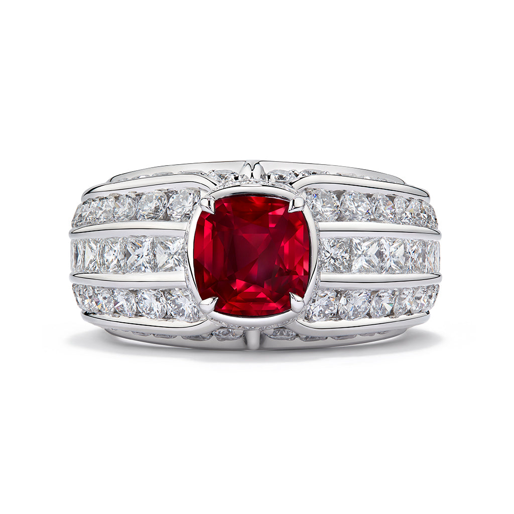 Unheated Pigeon Blood Ruby Ring with D Flawless Diamonds set in Platinum