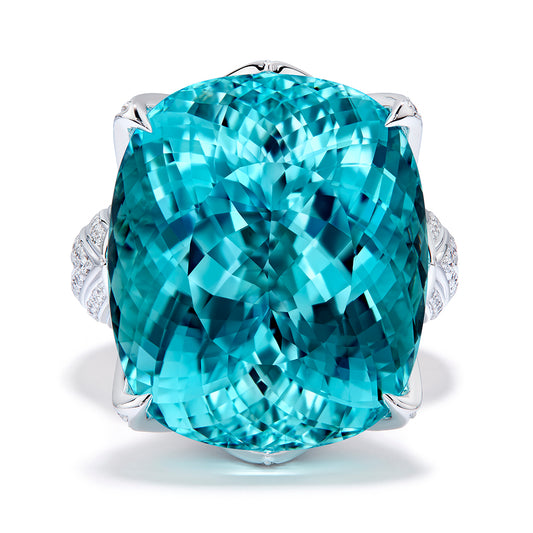 Flawless Unheated Paraiba Tourmaline Ring with D Flawless Diamonds set in 18K White Gold