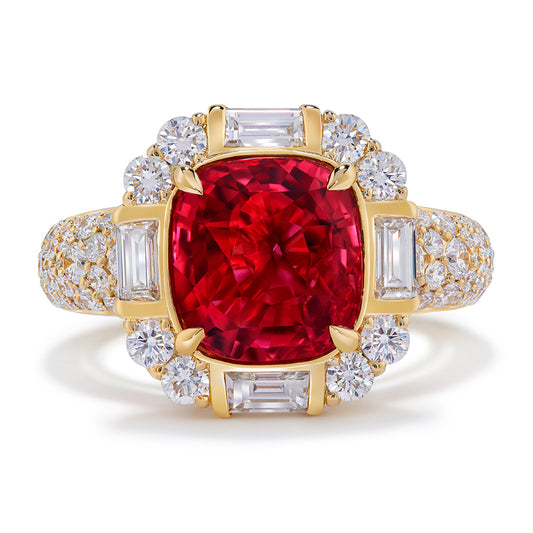 Burmese Jedi Spinel Ring with D Flawless Diamonds set in 18K Yellow Gold