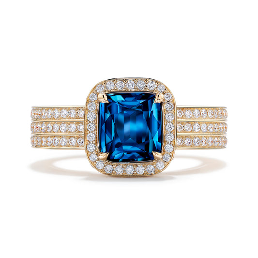 Vietnamese Cobalt Spinel Ring with D Flawless Diamonds set in 18K Yellow Gold