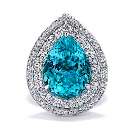 Unheated Paraiba Tourmaline Ring with D Flawless Diamonds set in 18K White Gold