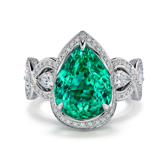 Neon Paraiba Tourmaline Ring with D Flawless Diamonds set in 18K White Gold