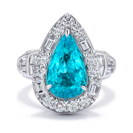 Neon Paraiba Tourmaline Ring with D Flawless Diamonds set in 18K White Gold