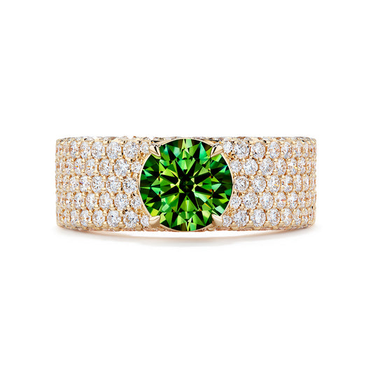 Horsetail Demantoid Garnet Ring with D Flawless Diamonds set in 18K Yellow Gold