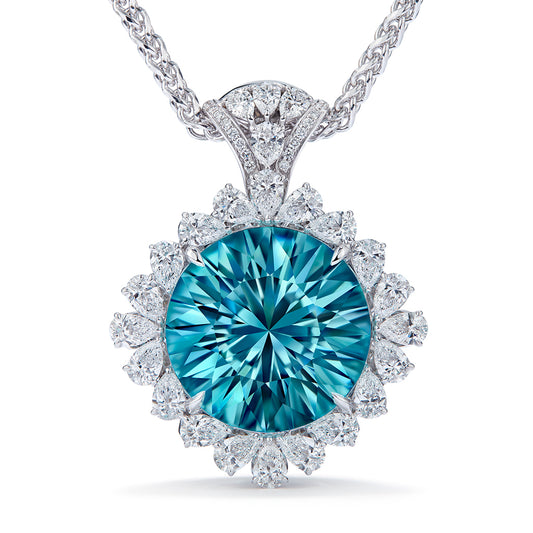 Unheated Paraiba Tourmaline Necklace with D Flawless Diamonds set in 18K White Gold