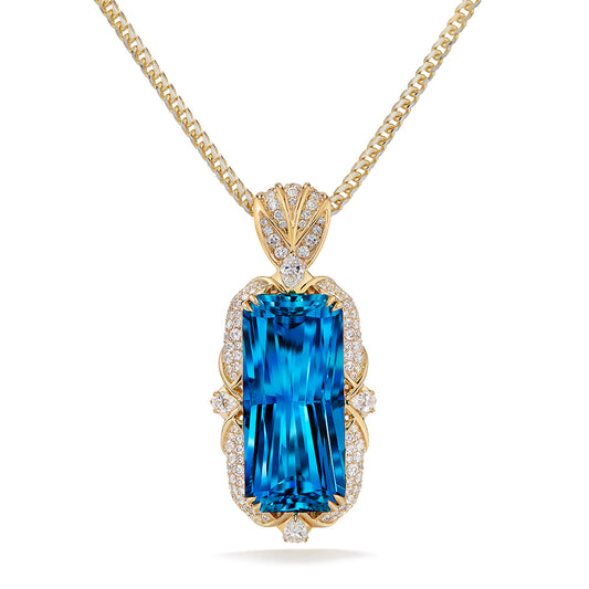 Unheated Santa Maria Aquamarine Necklace with D Flawless Diamonds set in 18K Yellow Gold