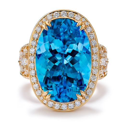 Santa Maria Aquamarine Ring with D Flawless Diamonds set in 18K Yellow Gold