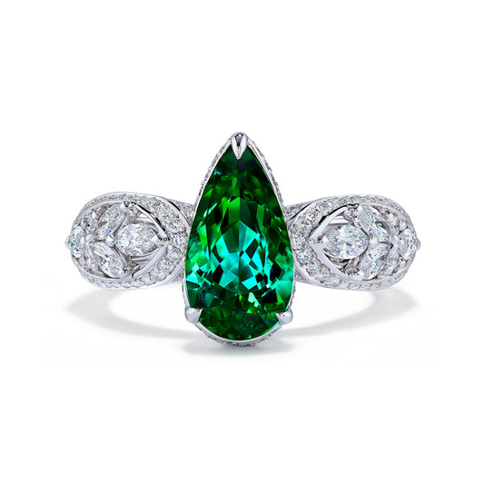 Brazilian Paraiba Tourmaline Ring with D Flawless Diamonds set in 18K White Gold