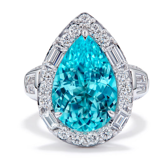 Unheated Paraiba Tourmaline Ring with D Flawless Diamonds set in 18K White Gold