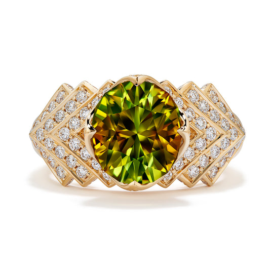 Mali Garnet Ring with D Flawless Diamonds set in 18K Yellow Gold