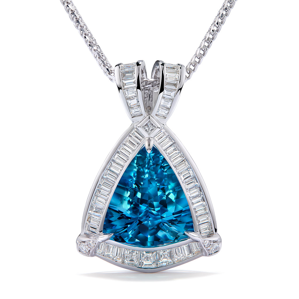 Brazilian Santa Maria Aquamarine Necklace with D Flawless Diamonds set in 18K White Gold