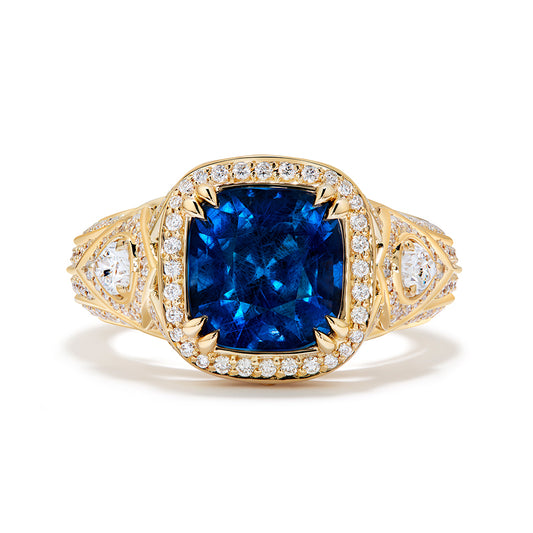 Vietnamese Cobalt Spinel Ring with D Flawless Diamonds set in 18K Yellow Gold