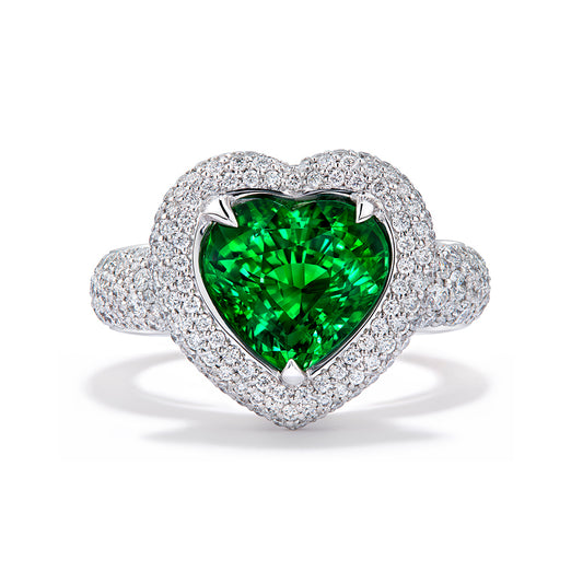 Neon Tsavorite Garnet Ring with D Flawless Diamonds set in 18K White Gold