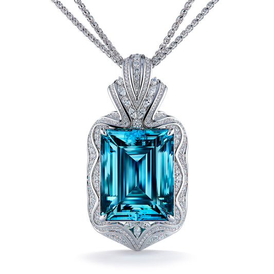 Santa Maria Aquamarine Necklace with D Flawless Diamonds set in 18K White Gold