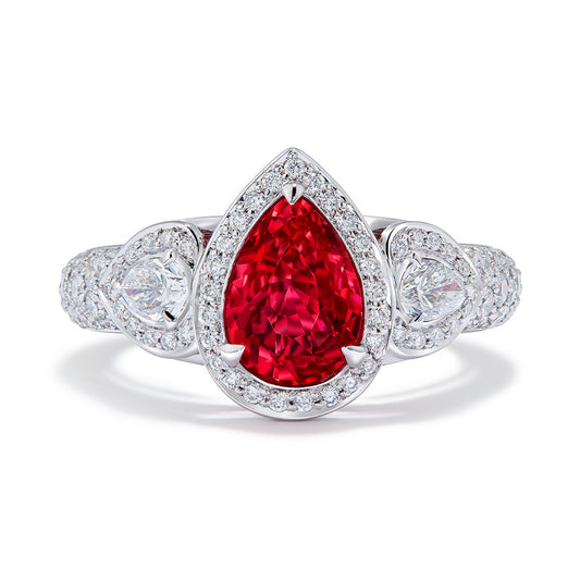 Burmese Namya Jedi Spinel Ring with D Flawless Diamonds set in 18K White Gold