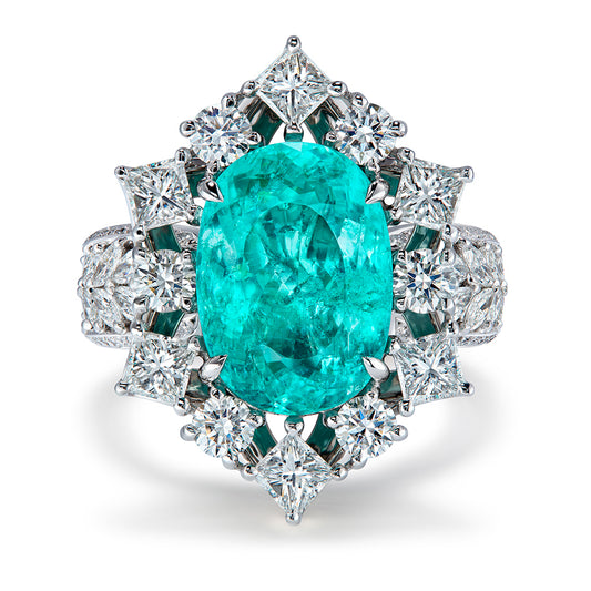 Neon Paraiba Tourmaline Ring with D Flawless Diamonds set in 18K White Gold