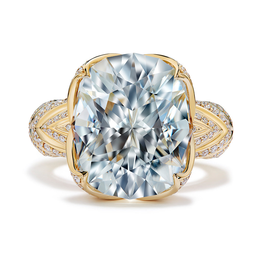 White Zircon Ring with D Flawless Diamonds set in 18K Yellow Gold