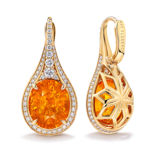 Neon Fanta Mandarin Garnet Earrings with D Flawless Diamonds set in 18K Yellow Gold