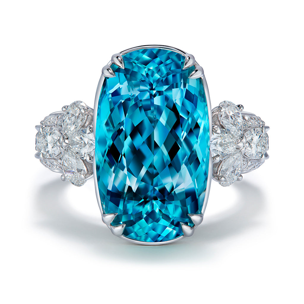 Unheated Paraiba Tourmaline Ring with D Flawless Diamonds set in 18K White Gold