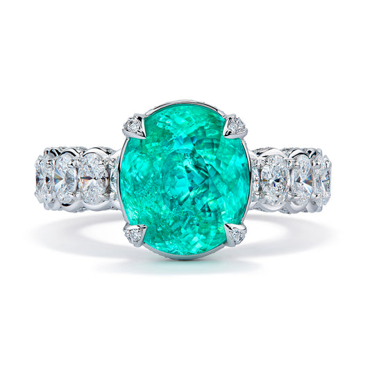 Neon Paraiba Tourmaline Ring with D Flawless Diamonds set in 18K White Gold