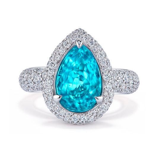 Neon Paraiba Tourmaline Ring with D Flawless Diamonds set in 18K White Gold