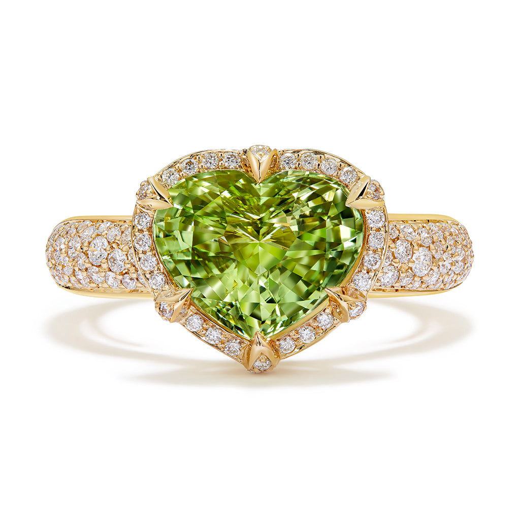 Neon Chrysoberyl Ring with D Flawless Diamonds set in 18K Yellow Gold