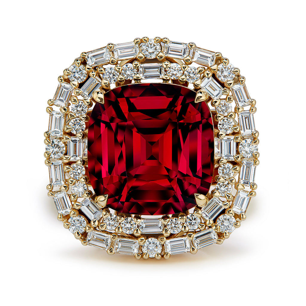 Burmese Noble Red Spinel Ring with D Flawless Diamonds set in 18K Yellow Gold