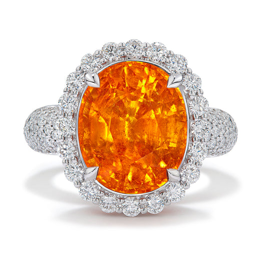 Neon Fanta Mandarin Garnet Ring with D Flawless Diamonds set in 18K White Gold