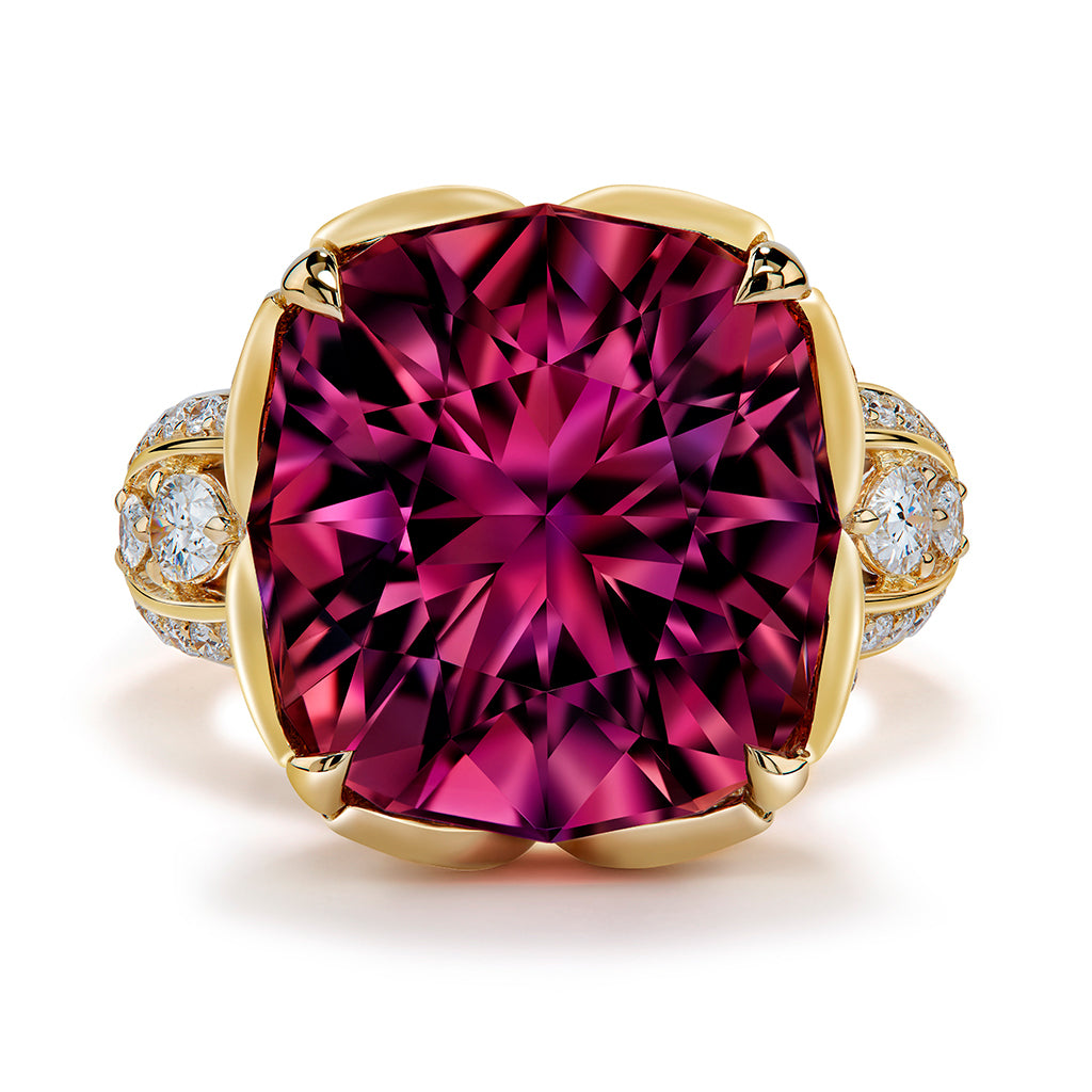 Botswana Neon Titanium Tourmaline Ring with D Flawless Diamonds set in 18K Yellow Gold