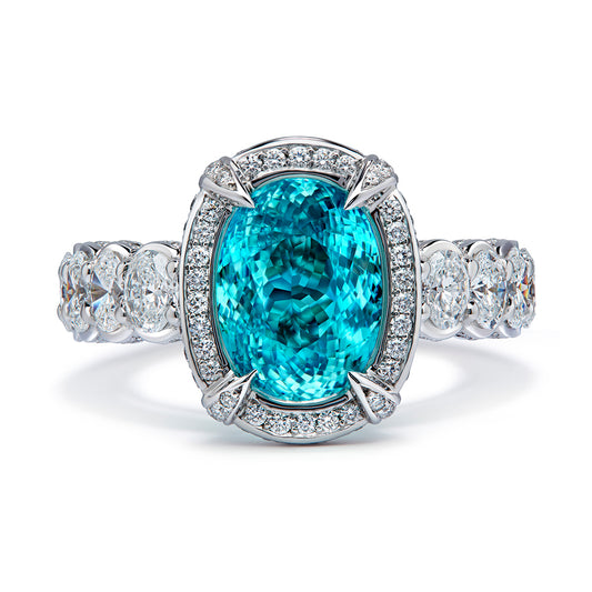 Neon Unheated Paraiba Tourmaline Ring with D Flawless Diamonds set in 18K White Gold