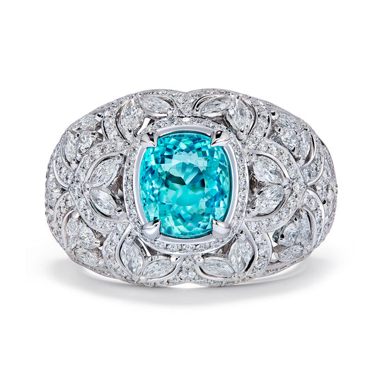 Unheated Brazilian Paraiba Tourmaline Ring with D Flawless Diamonds set in 18K White Gold