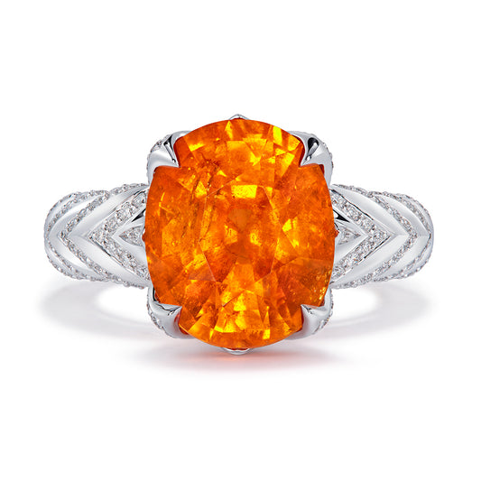 Neon Fanta Mandarin Garnet Ring with D Flawless Diamonds set in 18K White Gold