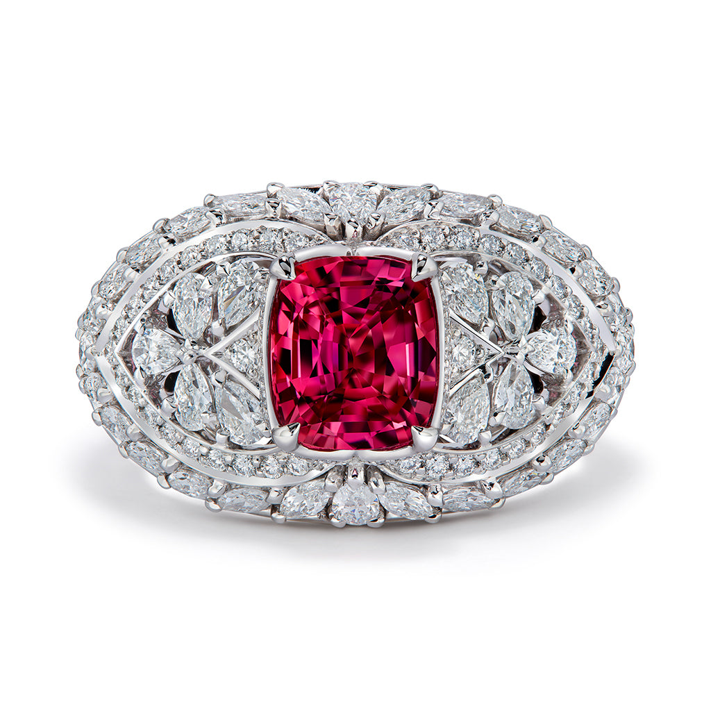 Burmese Namya Jedi Spinel Ring with D Flawless Diamonds set in 18K White Gold