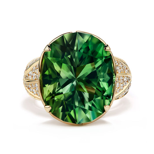 Unheated Paraiba Tourmaline Ring with D Flawless Diamonds set in 18K Yellow Gold