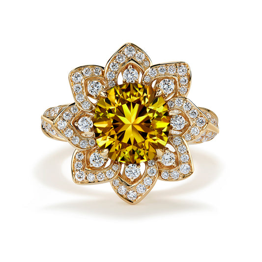 Mali Garnet Ring with D Flawless Diamonds set in 18K Yellow Gold