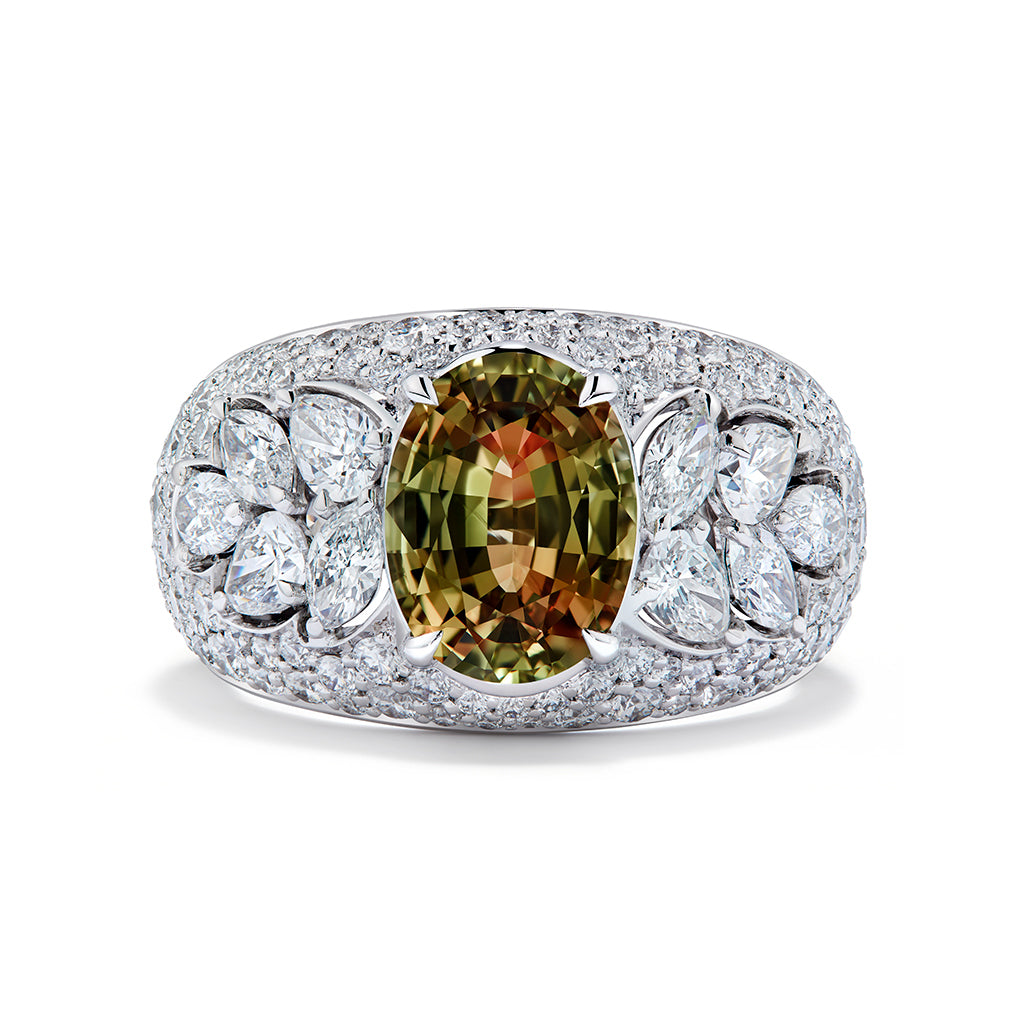 Alexandrite Ring with D Flawless Diamonds set in 18K White Gold