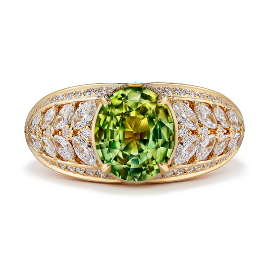 Neon Chrysoberyl Ring with D Flawless Diamonds set in 18K Yellow Gold