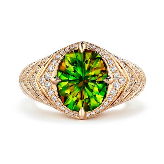 Russian Sphene Ring with D Flawless Diamonds set in 18K Yellow Gold