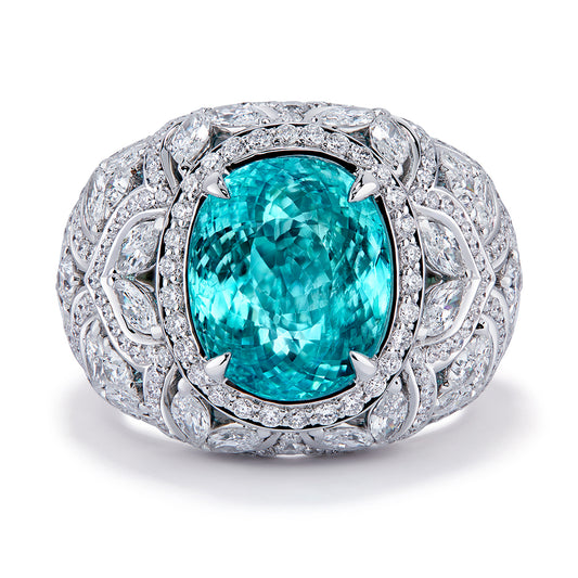 Unheated Neon Paraiba Tourmaline Ring with D Flawless Diamonds set in 18K White Gold