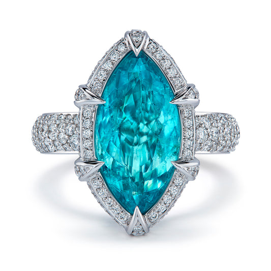 Brazilian Paraiba Tourmaline Ring with D Flawless Diamonds set in 18K White Gold