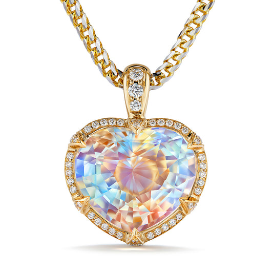 Rainbow Moonstone Necklace with D Flawless Diamonds set in 18K Yellow Gold